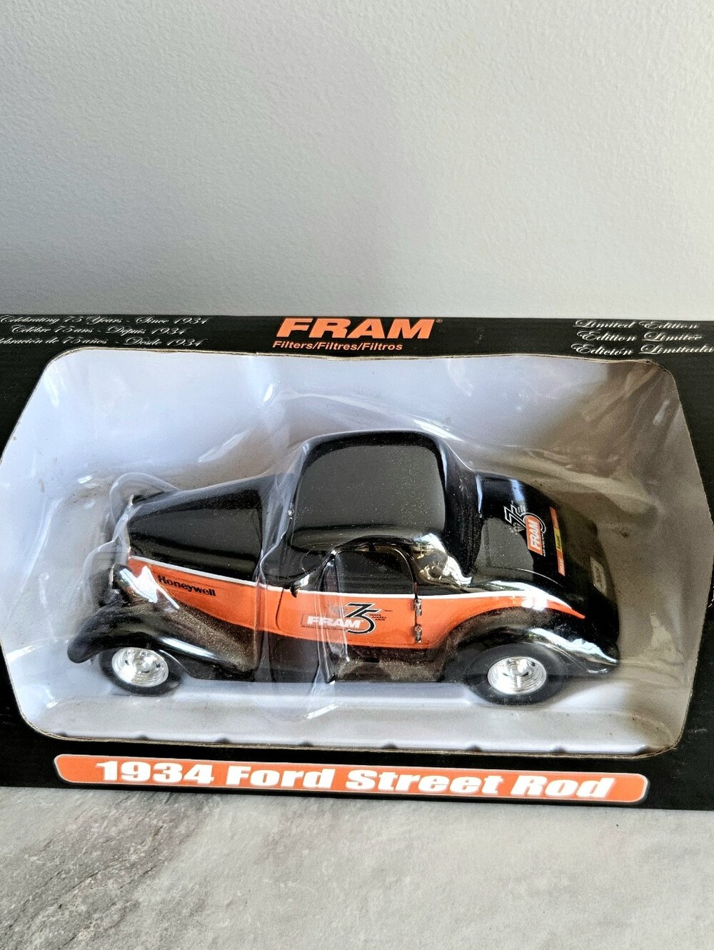 Crown Premiums 1934 Ford Street Rod Diecast Bank FRAM 75th Anniversary 1:24